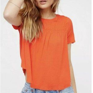 Free People Sheila Red Dani Smocked T-Shirt Top
